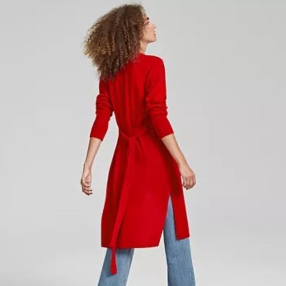 NWT Charter Club 100% Cashmere Belted Cardigan Duster Sweater M MSRP $229 Red - Picture 2 of 13